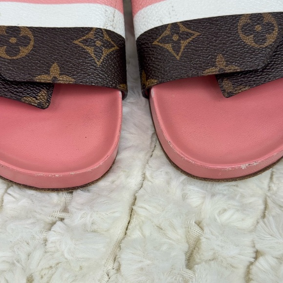 Vintage Women’s Louis Vuitton Monogram Pink Stripe Buckle Slides Size 8 - Picture 2 of 14